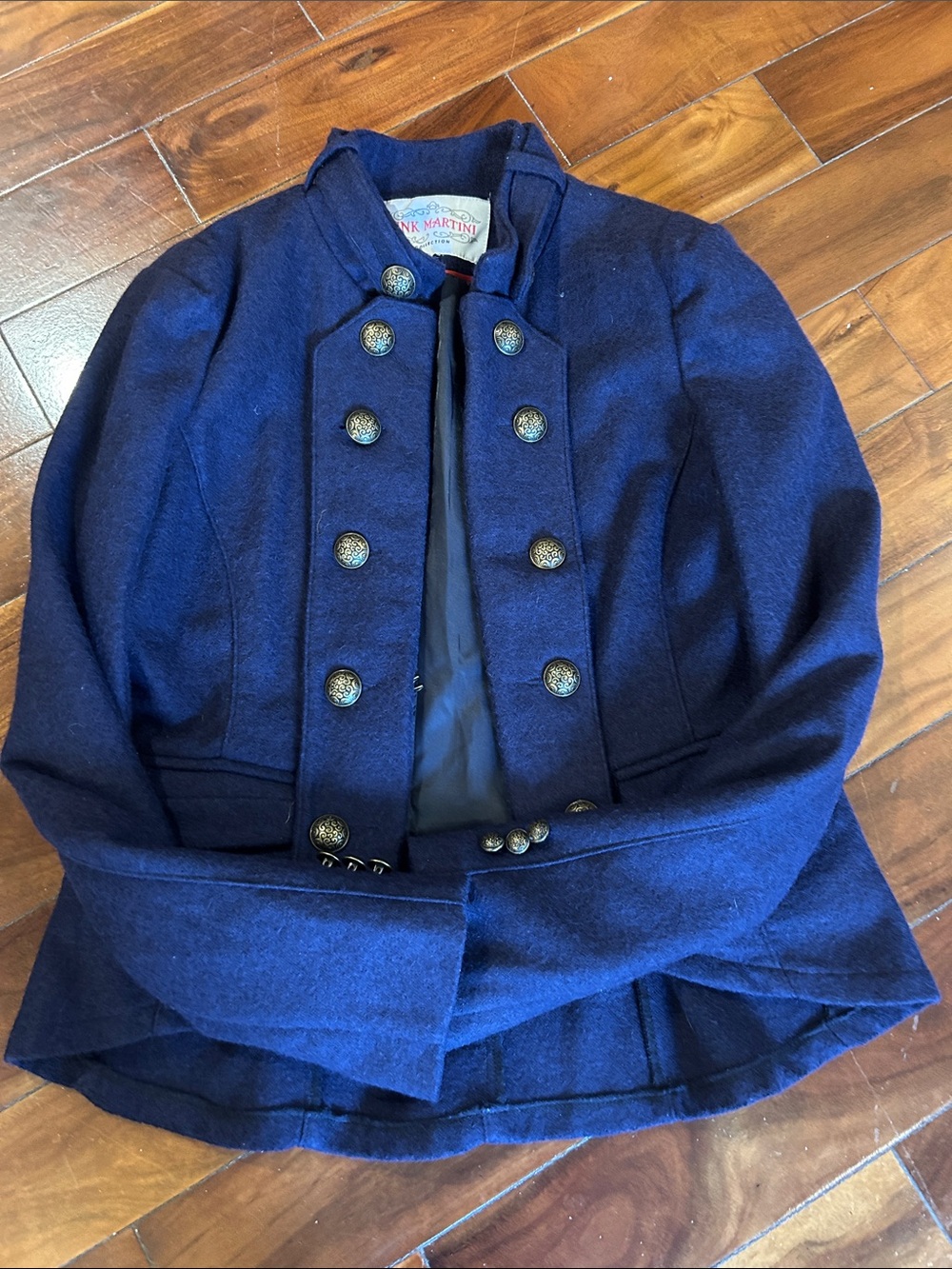 Pink Martini Navy Military-Style Double-Breasted Blazer